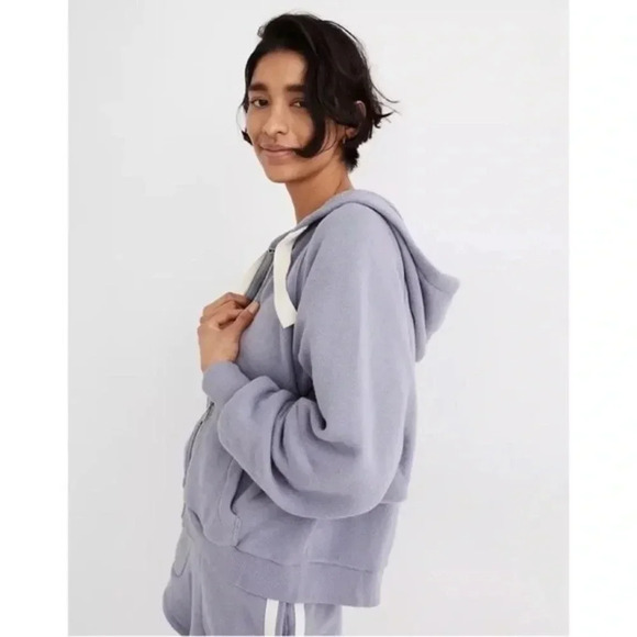 Madewell MWL AiryTerry Cocoon Hoodie Sweatshirt Zip Up Shorts Set Purple XS - Picture 6 of 14